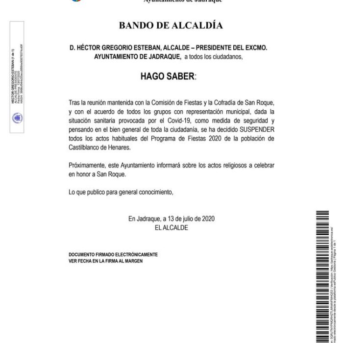 Suspensión Fiestas Castilblanco
