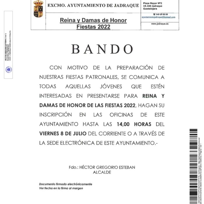 Fiestas Patronales 2022 – Reina y Damas