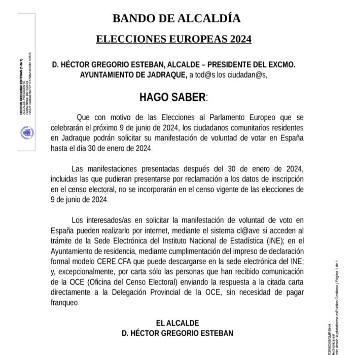 Bando Alcaldía elecciones europeas