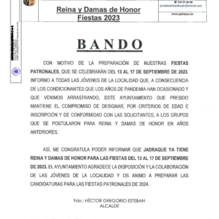 Bando Reina y Damas de Honor Fiestas 2023